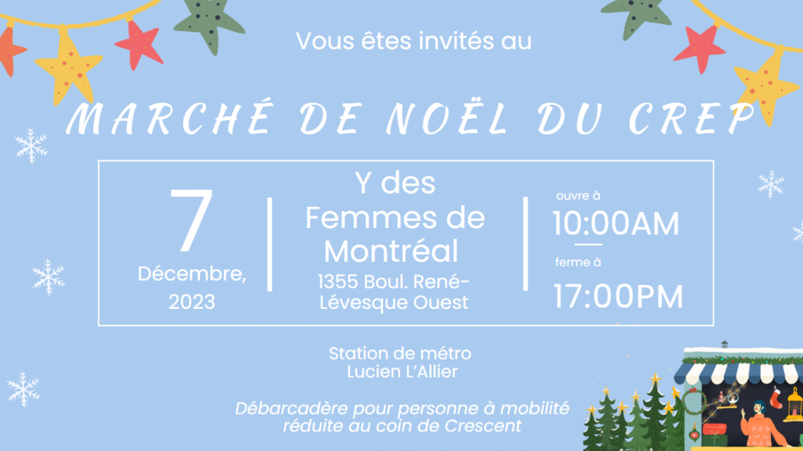 Vous êtes invités au Marché de Noël du CREP le jeudi 7 décembre!